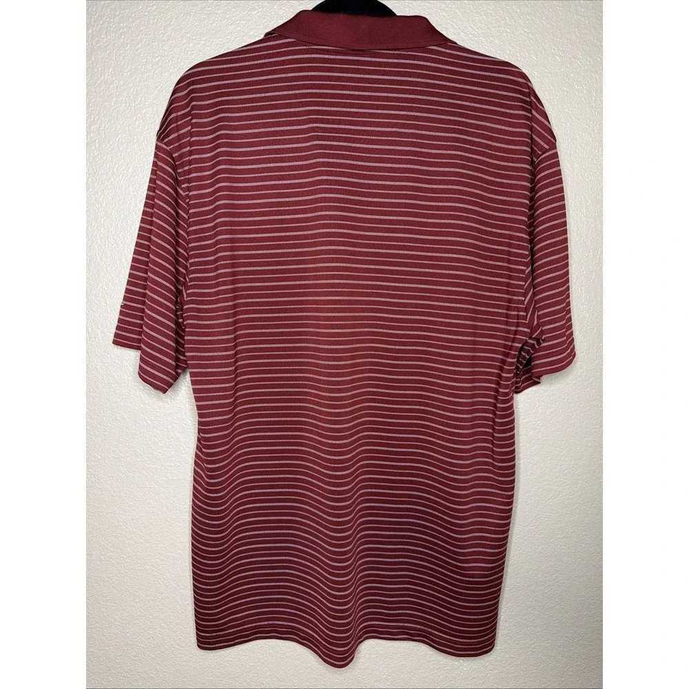 L Nike Golf Polo Men's Large Maroon White Stripe Golf Shirt